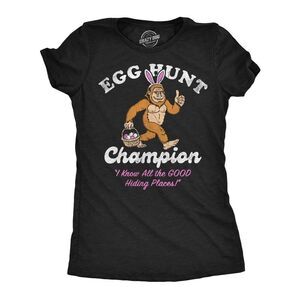 Womens Funny T Shirts Egg Hunt Champion Bigfoot Sarcastic Easter Sunday Tee For